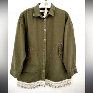 Zara Olive Utility Jacket with Lace Hem